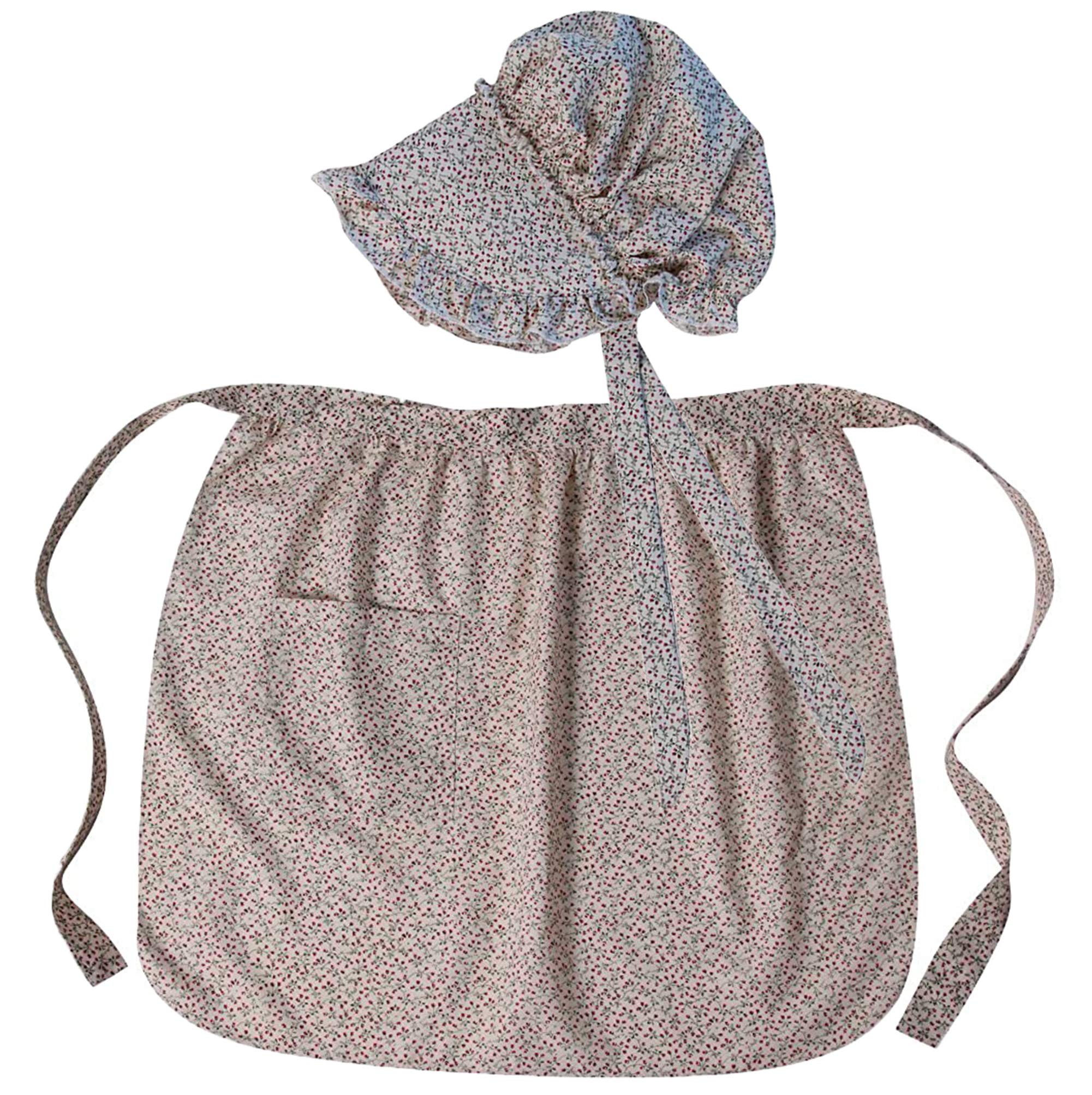 Making Believe Girls Colonial Apron & Deluxe Bonnet Set - 4-8 Years - Cream Calico