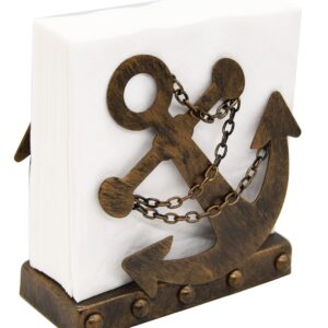OwlGift Vintage Metal Nautical Anchor & Chain Napkin Holder, Freestanding Tabletop Napkin Storage, Navy Themed Paper Towel Dispenser, Mail Letter Sorter Rack, Document File Organizer – Bronze