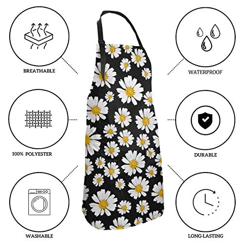 Jpnvxie Daisy Kitchen BBQ Bib Apron Waterproof and Oil Proof Great for Men Women Adult Adjustable Bib Aprons with 2 Pockets