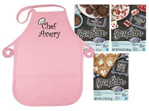 easy bake oven 3 mix bundle - personalized kids apron - 3 easy bake mixes (mixes may vary) - choose size color and thread