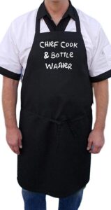 chief cook and bottle washer funny black aprons, novelty cooking aprons