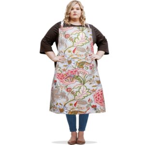 sanferge canvas plus size apron for women with 2 pockets, 39 x 38 inch extra large xxl aprons, vintage gingham adjustable long bib chef apron for cooking, kitchen, barber, waitress, monarch flower