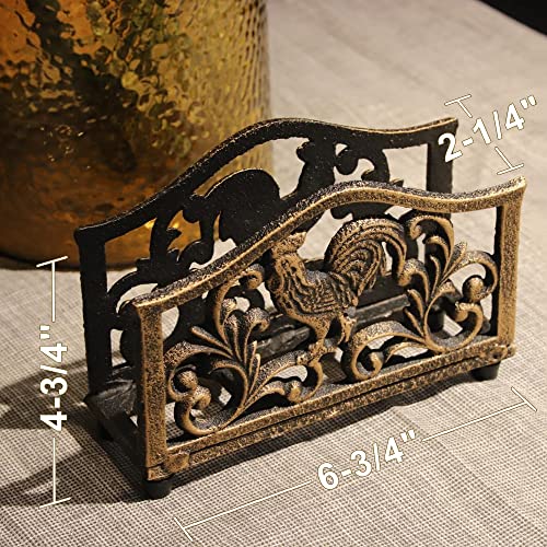 Napkin Holder for Table, Bronze Napkin Holders for Paper Napkins, Cast Iron Rooster Design with Rustic Farmhouse Style for Home and Kitchen by Witsbrez (Bronze Rooster)