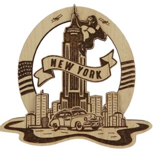 Wood Engraved New York King Kong Fridge Magnet Souvenir Gift