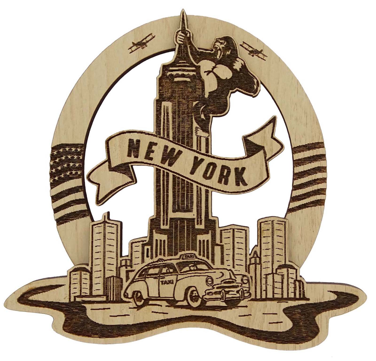 Wood Engraved New York King Kong Fridge Magnet Souvenir Gift