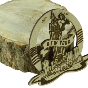 Wood Engraved New York King Kong Fridge Magnet Souvenir Gift