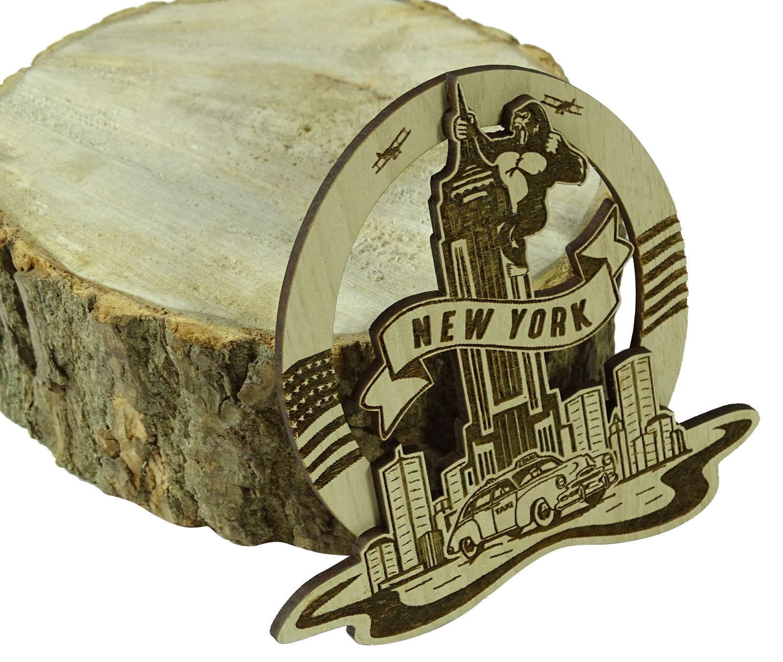 Wood Engraved New York King Kong Fridge Magnet Souvenir Gift