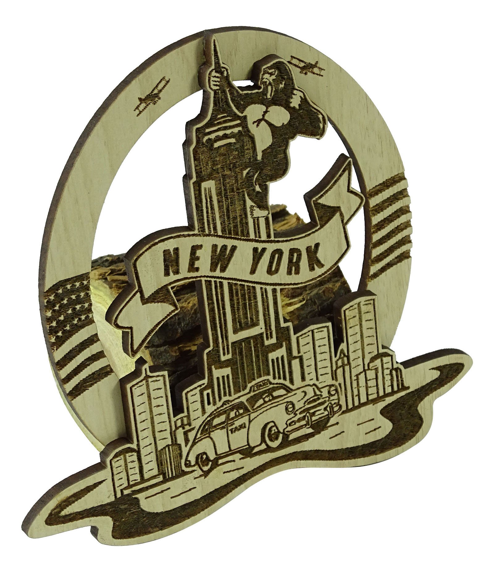 Wood Engraved New York King Kong Fridge Magnet Souvenir Gift