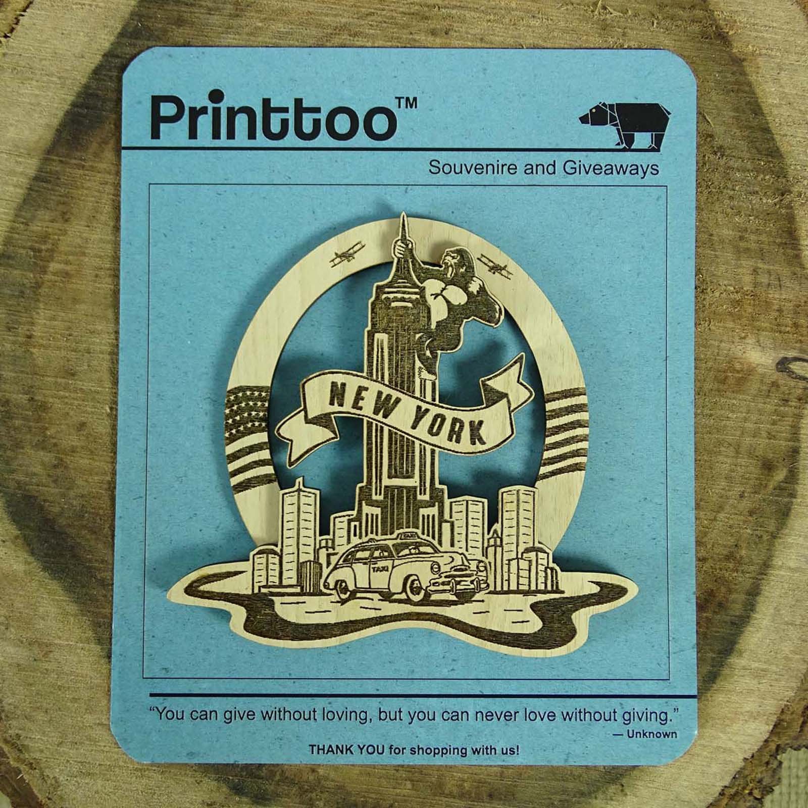 Wood Engraved New York King Kong Fridge Magnet Souvenir Gift