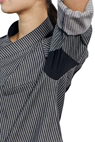 BE THE CHEF Asian Fit Performance 2 Colors Striped Crossover Collar Chef Coat Jacket with Cool Mesh Panels (Black, Medium)