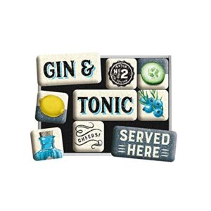 nostalgic-art retro-style fridge magnets, gin & tonic served here – gift idea for cocktail fans, magnet set for notice board, vintage design, 9 pieces