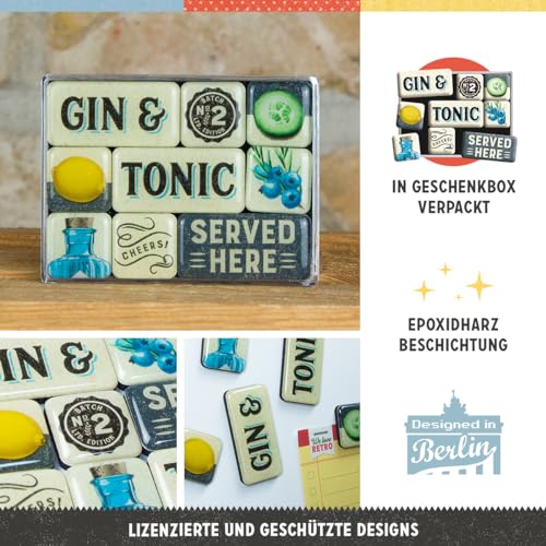 Nostalgic-Art Retro-Style Fridge Magnets, Gin & Tonic Served Here – Gift idea for Cocktail Fans, Magnet Set for Notice Board, Vintage Design, 9 Pieces