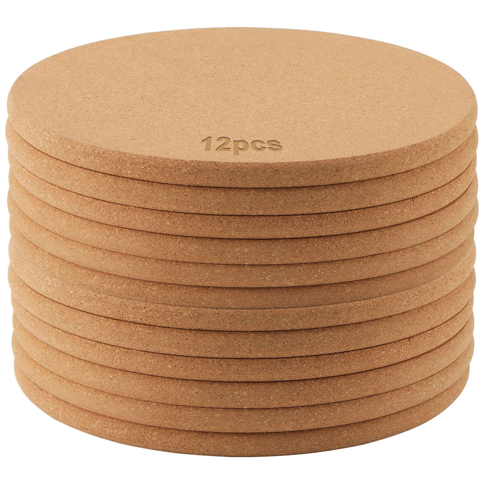 MAHIONG 12 Pack Cork Trivet Round, Thick Cork Coaster Set Kitchen Heat Hot Pads Holder Heat Resistant Corkboard Placemat for Hot Pots, Pans, Kettles, Dishes, 7.5 x 0.4 Inch