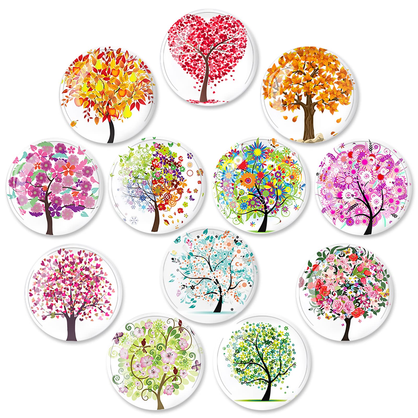 12Pcs Glass Fridge Decorative Magnets - Tree of Life Refrigerator Glass Magnets for Office Whiteboard and Household Cabinet Decoration, Strong Magnetic Power to Perfectly Hold Photos and Documents