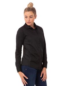 chef works women's shelby zip front shirt, black, small