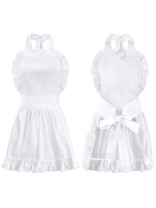 newcotte maid aprons colonial aprons adjustable bib white retro ruffle apron renaissance french maid apron colonial costume girls apron kitchen cooking baking cleaning maid costume(white)