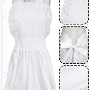 Newcotte Maid Aprons Colonial Aprons Adjustable Bib White Retro Ruffle Apron renaissance french maid apron colonial costume girls apron Kitchen Cooking Baking Cleaning Maid Costume(White)