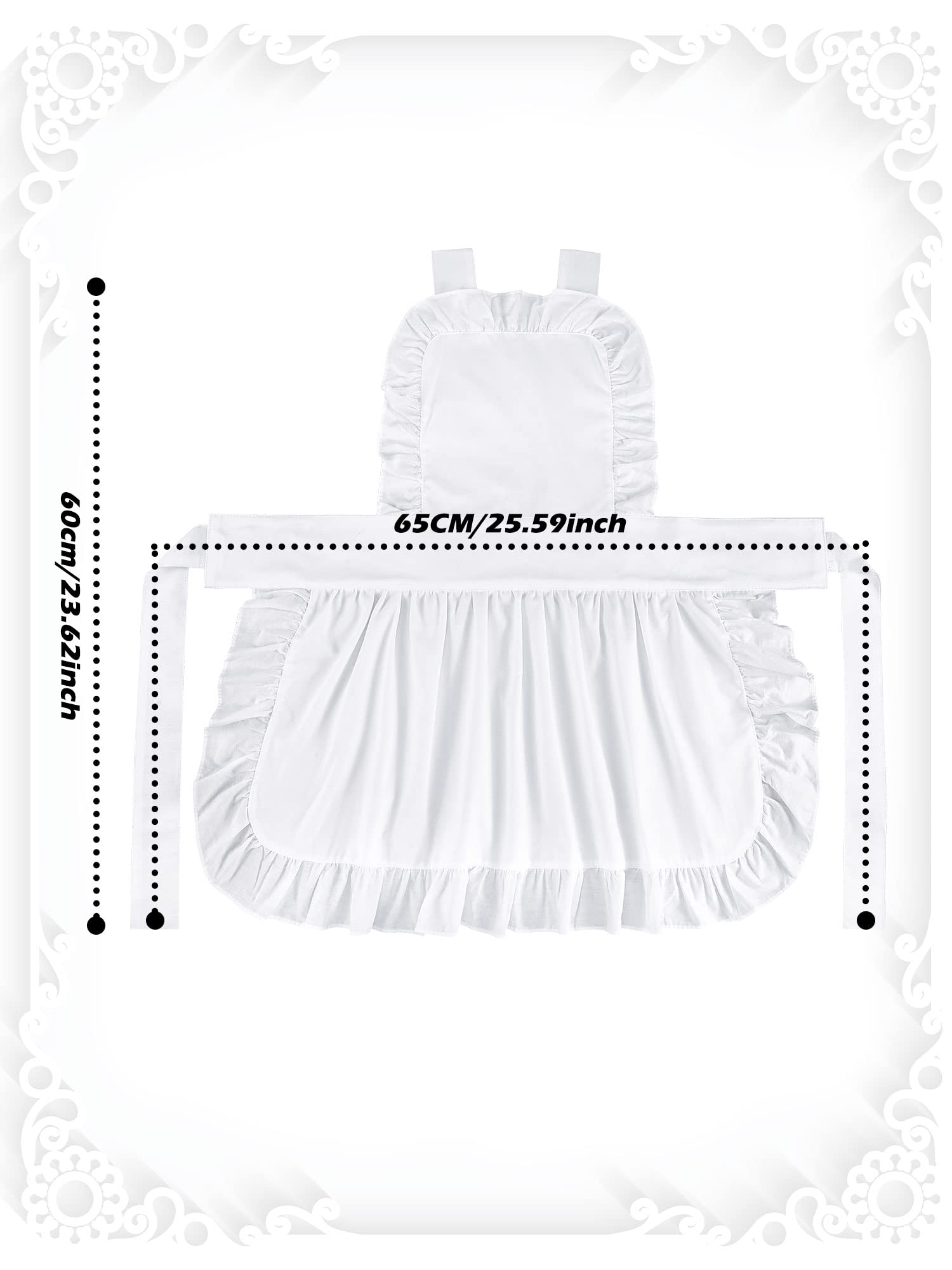 Newcotte Maid Aprons Colonial Aprons Adjustable Bib White Retro Ruffle Apron renaissance french maid apron colonial costume girls apron Kitchen Cooking Baking Cleaning Maid Costume(White)