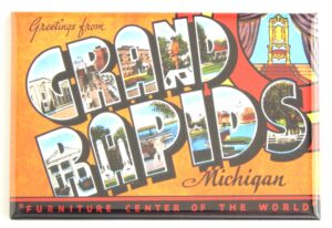 greetings from grand rapids michigan fridge magnet (1.75 x 2.75 inches)
