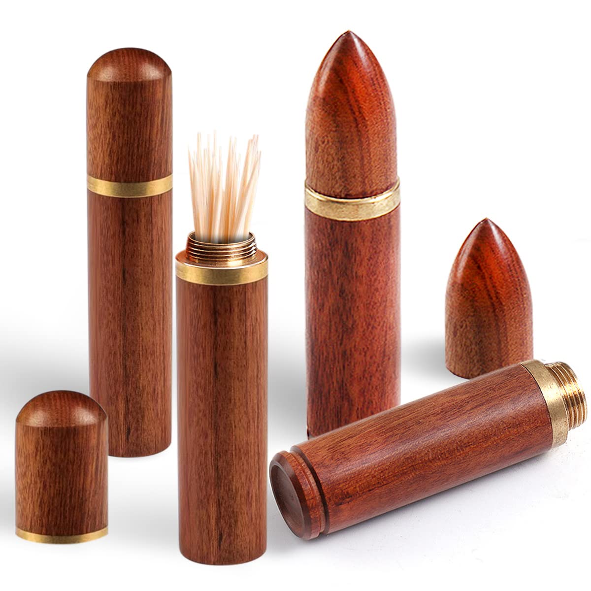 LEFTSTARER 4 Pack Portable Wooden Toothpick Holder for Cinnamon Toothpicks Mini Toothpick box Pocket Flavored Toothpick Holder Dispenser Bucket Needle Case