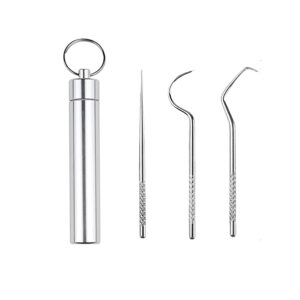 angzhili 3 pcs/set stainless steel toothpicks kit,reusable tooth picks set,portable pocket toothpick,travel toothpicks with holder for travel, outdoor