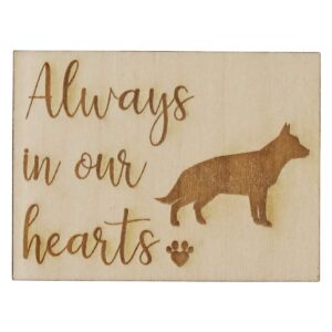 always in our hearts with german shepherd dog - memorial refrigerator magnet, engraved wood 2" x 1.5" keepsake gift