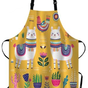 EKOBLA Llama Aprons Cute Cartoon Alpaca Graphic Adjustable Apron 27x31 Inch