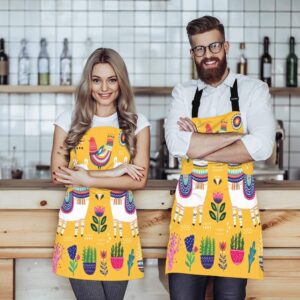 EKOBLA Llama Aprons Cute Cartoon Alpaca Graphic Adjustable Apron 27x31 Inch