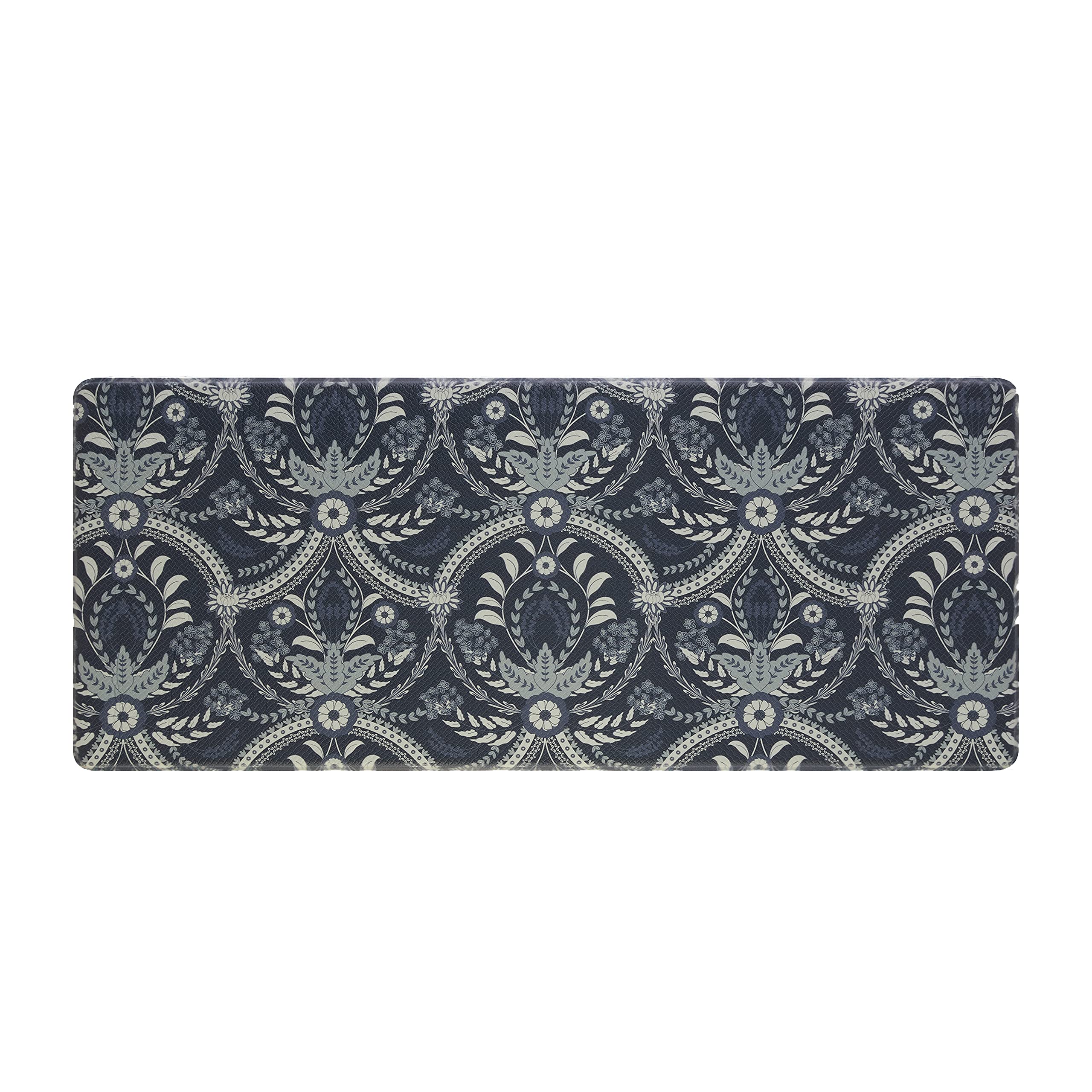 Laura Ashley – Anti-Fatigue Kitchen Mat | Almeida Floral Design | Stain, Water & Fade Resistant | Cooking & Standing Relief | Non-Slip Backing | Measures 17.5” x 48”| Dark Blue Almeida