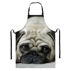 dellukee kitchen adjustable bib apron with pocket pug printed women men cute durable waterproof aprons for home restaurant bbq, 36" x 28.6"