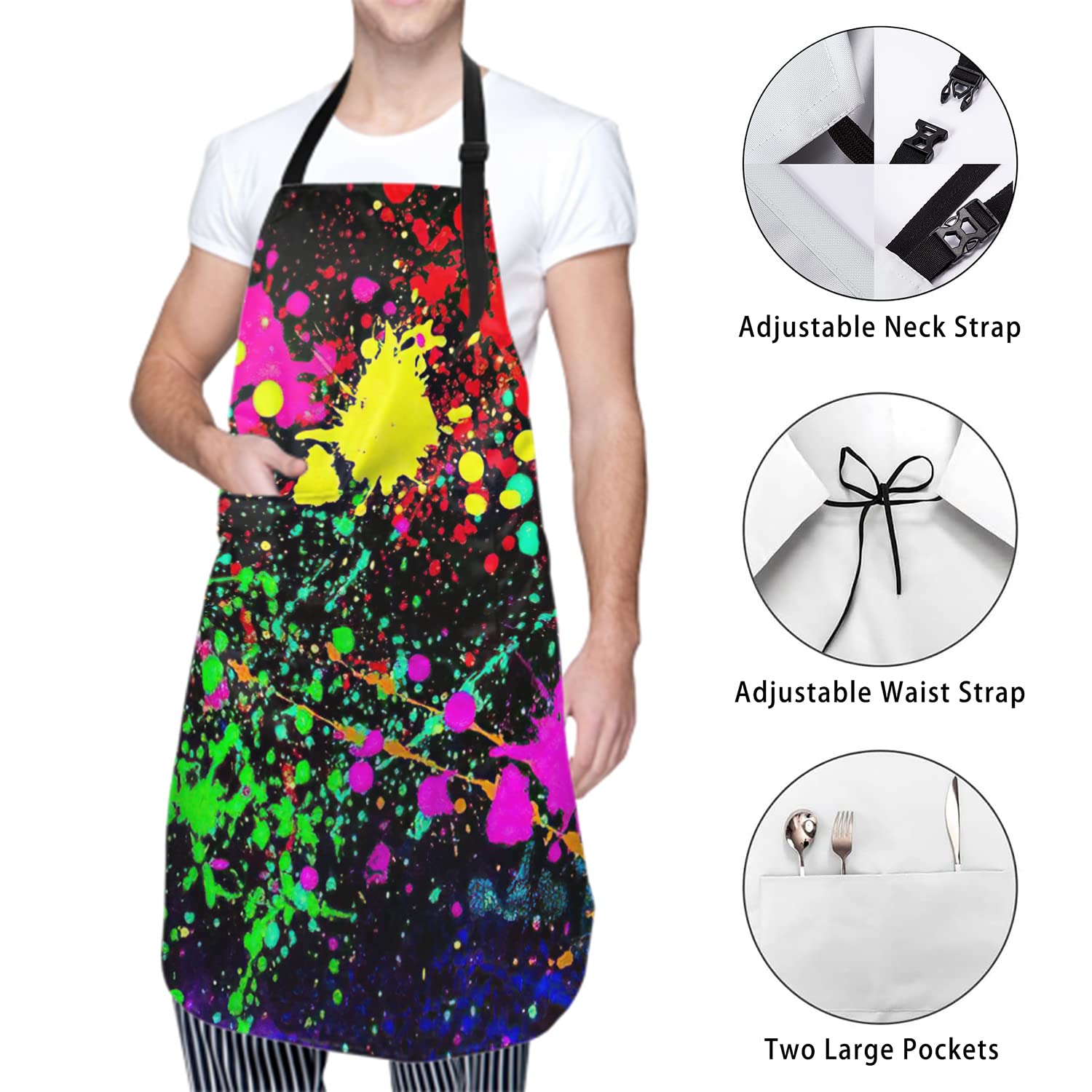 Kawani Artist Painting Art Aprons for Women Men Black Abstract Paint Splash Spatter Smocks With 2 Pockets Woman Waterproof Apron Barber Chef Cooking Grilling Kitchen Accessories Pinafore 28x33 In