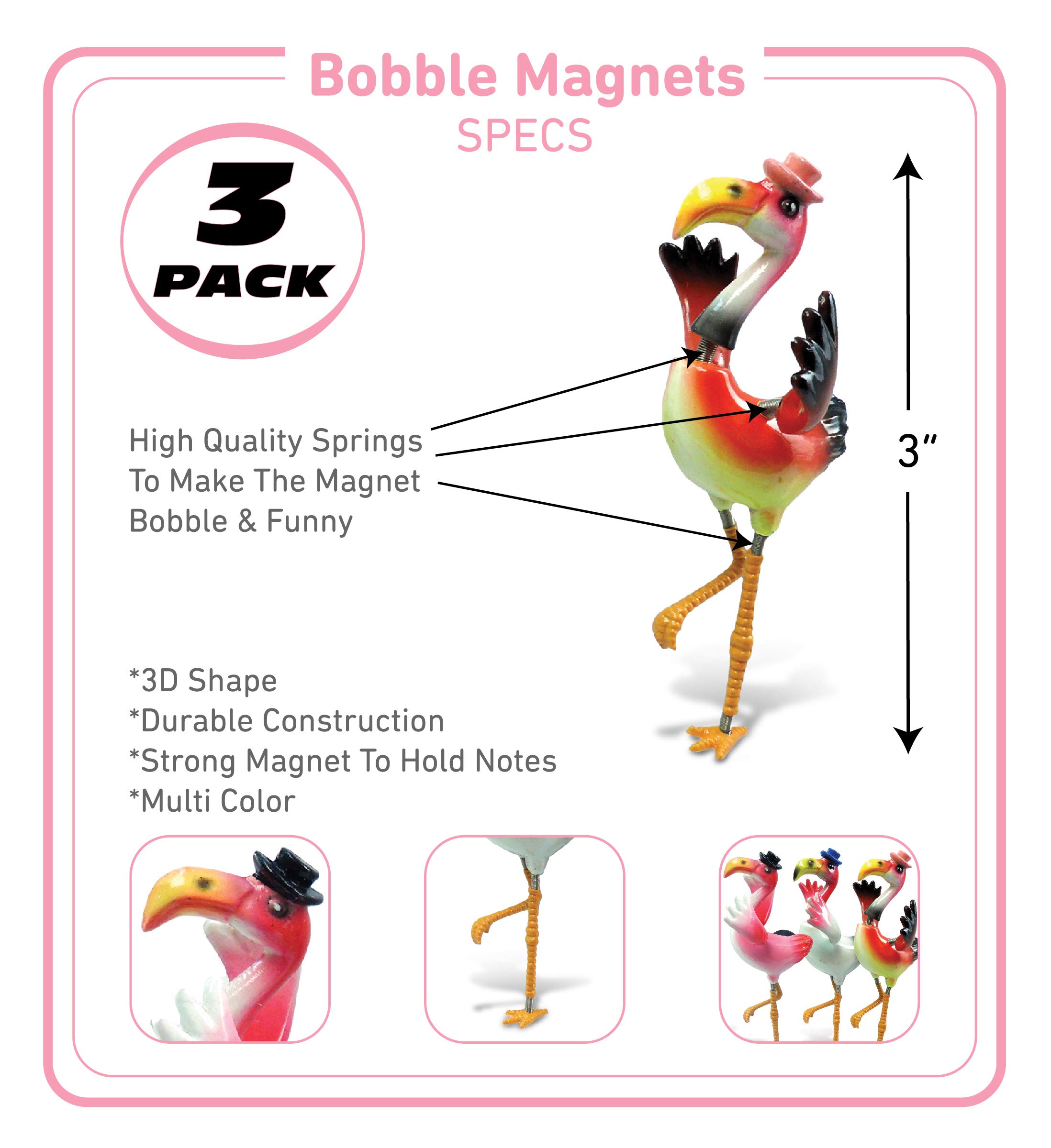 Puzzled Flamingo Refrigerator Bobble Magnet (Set of 3)