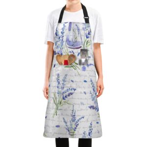 Kitchen Apron for Women Herbs and Lavender Apron With 2 Pockets, Adjustable Bib Cooking Chef Aprons for Men