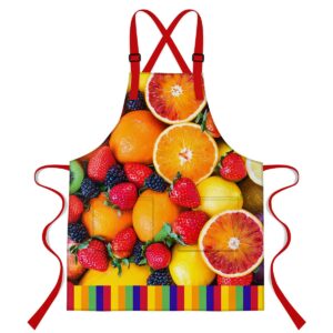 lshymn fruit apron 33.4l x 27.5w inches with 2 pockets and extra long waist tie,strawberry blueberry lemon graphic print bib apron wqmlmn17