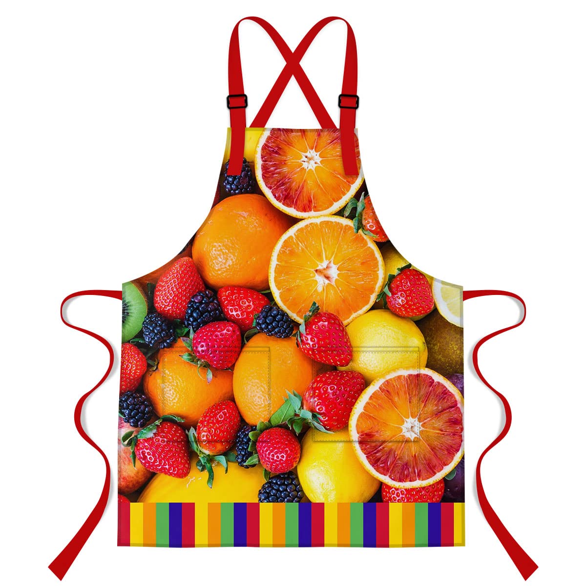 LshyMn Fruit Apron 33.4L x 27.5W Inches with 2 Pockets and Extra Long Waist Tie,Strawberry Blueberry Lemon Graphic Print Bib Apron WQMLMN17