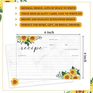 Sunflower Recipe Cards Floral Recipe Card Double-Sided Kitchen Recipe Cards Note Cards for Wedding, Bridal Shower (50)