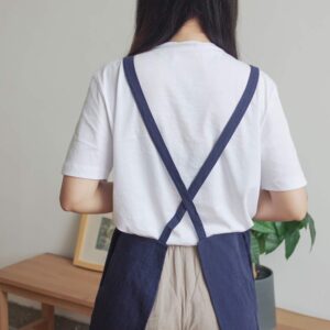 BBYBBS Adjustable Kitchen Apron Japan Style Cotton Linen with 2 Pockets Pinafore Apron For Women,Chef,Waitress,Hairstylist Fits for Grill,BBQ,Paint Cross Back H Shoulder Straps (Army Green)