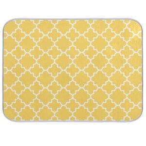 suabo yellow geometric lattice dish drying mat for kitchen, 18x24 inch microfiber mat absorbent reversible