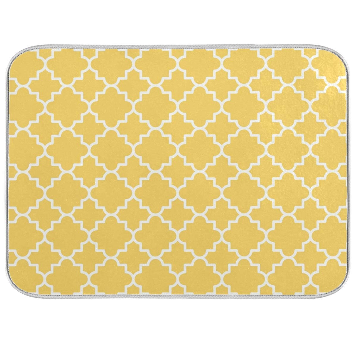 SUABO Yellow Geometric Lattice Dish Drying Mat for Kitchen, 18x24 Inch Microfiber Mat Absorbent Reversible