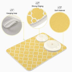 SUABO Yellow Geometric Lattice Dish Drying Mat for Kitchen, 18x24 Inch Microfiber Mat Absorbent Reversible