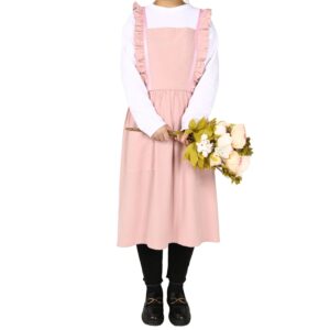 violet mist cotton linen cross back apron for women with pockets pink vintage maid ruffle apron kawaii cute lovely retro apron girls for cooking gardening kitchen pinafore apron dress mother gifts