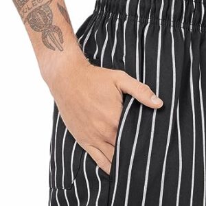 Chef Works Men's Designer Baggy Chef Pants, Black W/ Chalk Stripe, Large