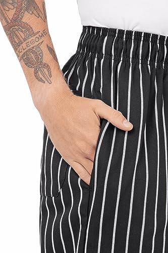 Chef Works Men's Designer Baggy Chef Pants, Black W/ Chalk Stripe, Large