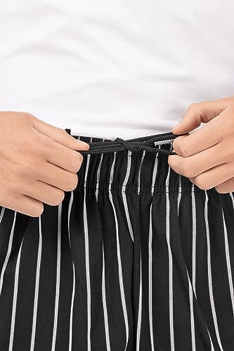 Chef Works Men's Designer Baggy Chef Pants, Black W/ Chalk Stripe, Large