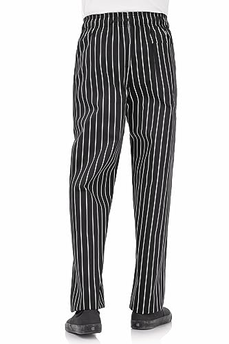 Chef Works Men's Designer Baggy Chef Pants, Black W/ Chalk Stripe, Large