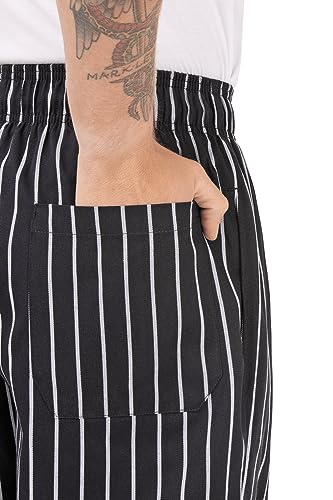 Chef Works Men's Designer Baggy Chef Pants, Black W/ Chalk Stripe, Large