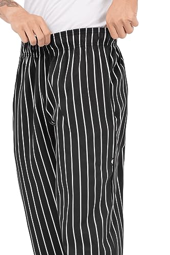 Chef Works Men's Designer Baggy Chef Pants, Black W/ Chalk Stripe, Large