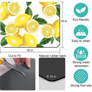 Rubber Dish Drying Mat for Kitchen Counter Large Lemon Washable Quick Home Coffee Pad Fit Under Sink,Bar,Utensils 16x18in