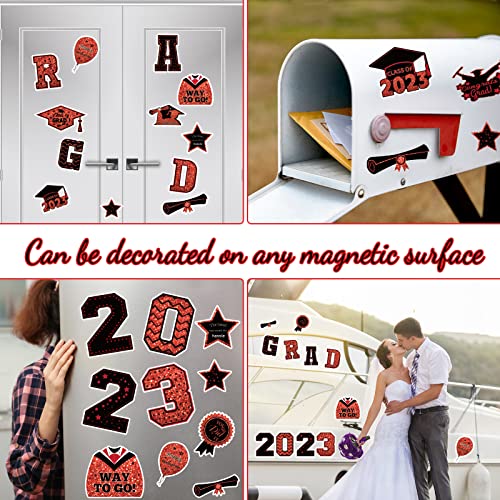 20 Pcs Graduation Car Magnets, 2023 Graduation Car Decorations, Class of 2023 Magnetic Stickers, Graduation Cap Decorations, Graduation Magnet Decals for Car Cruise Garage Door Metal Surface (Red)