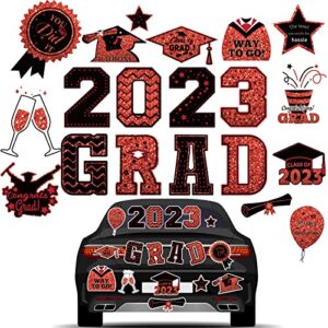 20 Pcs Graduation Car Magnets, 2023 Graduation Car Decorations, Class of 2023 Magnetic Stickers, Graduation Cap Decorations, Graduation Magnet Decals for Car Cruise Garage Door Metal Surface (Red)